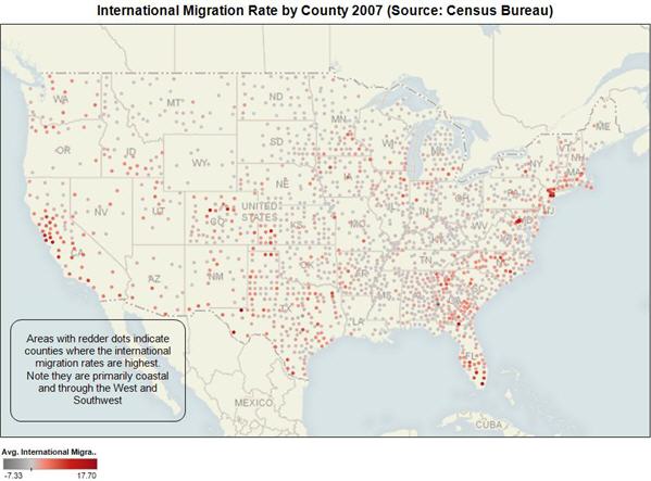 Net International Migration by County Census Data Visualization