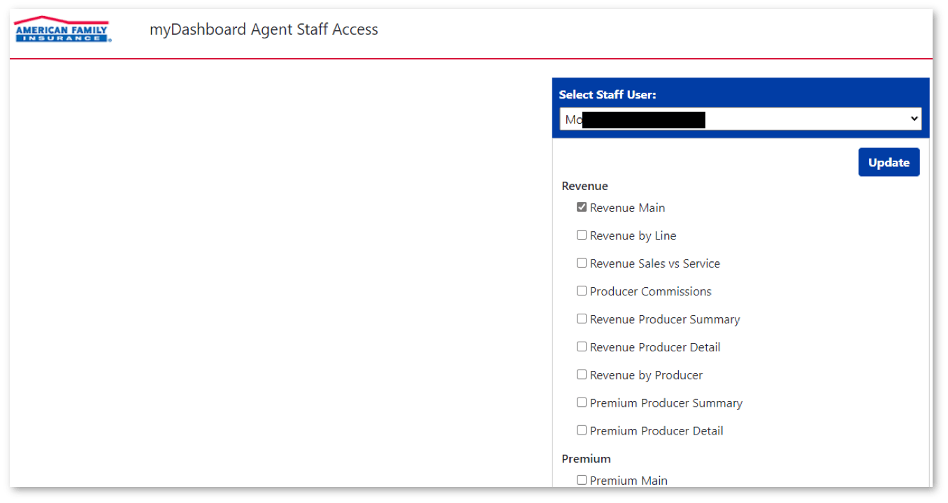 A dropdown menu in myDashboard displays available dashboards managers can select to share with their employees. 
