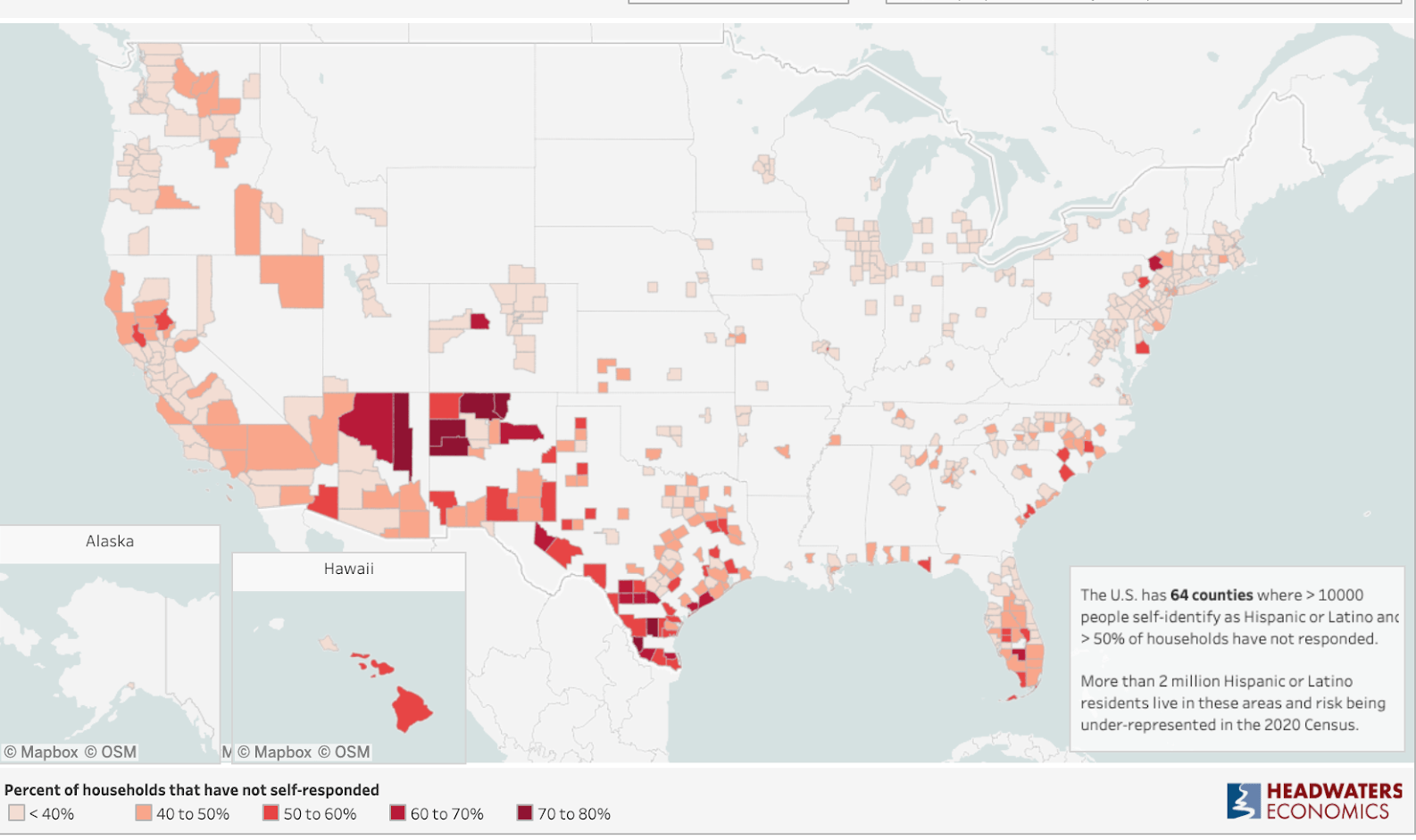 map showing census undercount risk among Hispanic communities
