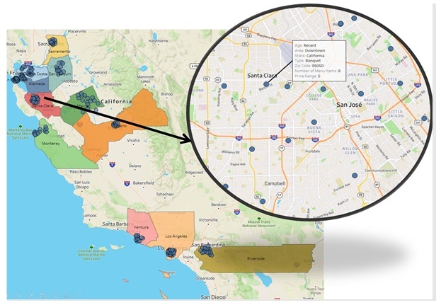 Viz to show the location of available restaurants for sale at each county