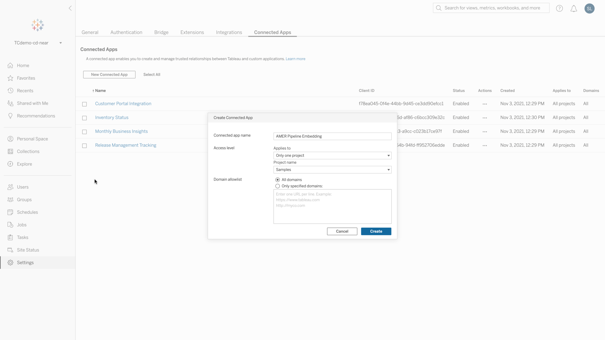 Applications connectées Tableau 