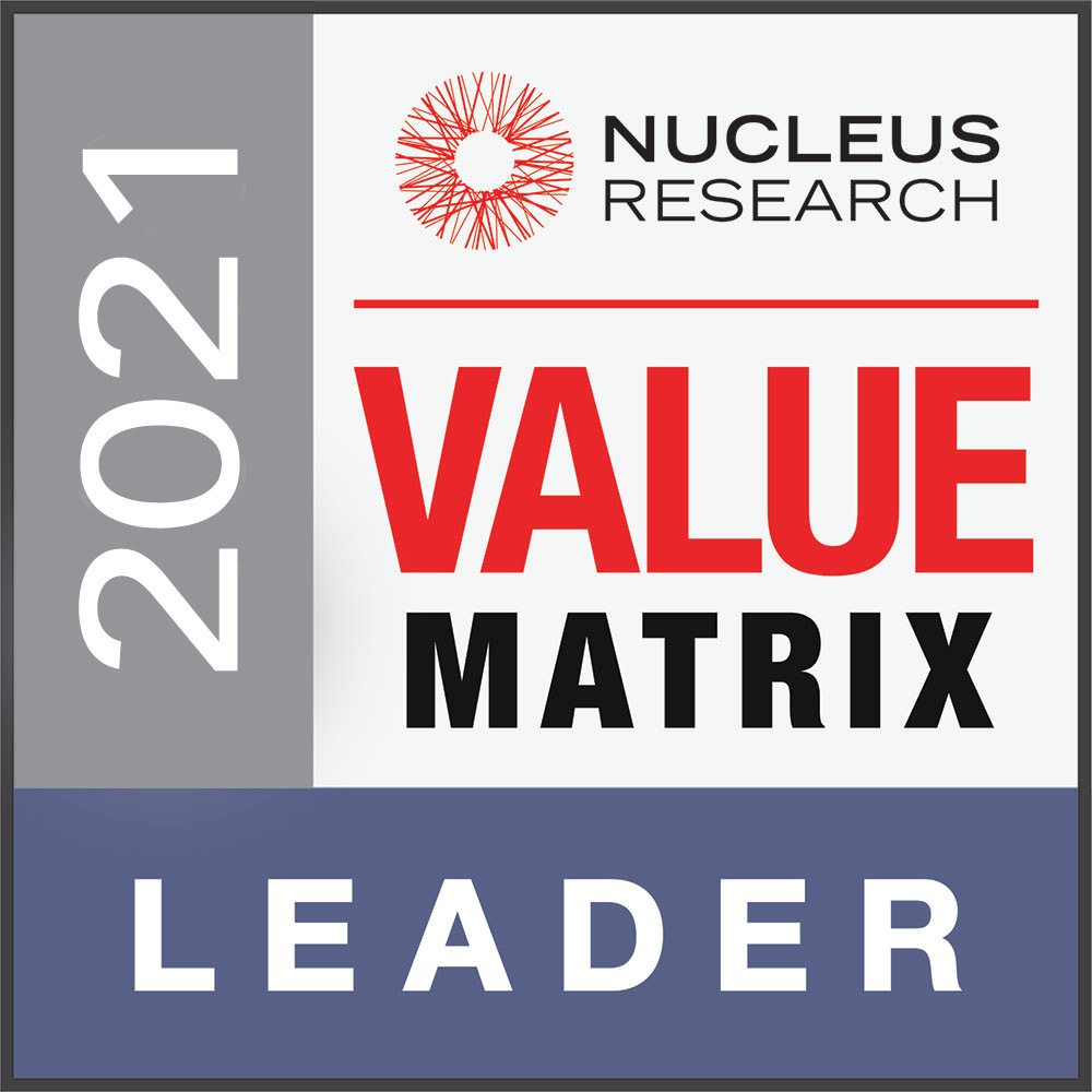 Nucleus Research Value matrix Leader 2021 badge