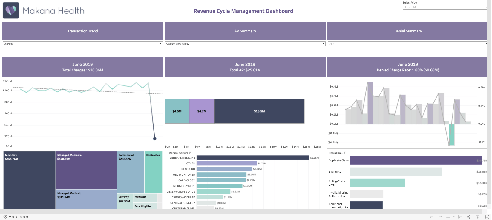 Screenshot of Makana Health's Revenue Cycle Management dashboard
