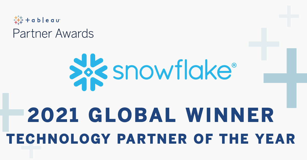An award banner with the text: Tableau Partner Awards: 2021 Global Winner, Technology Partner of the Year: Snowflake