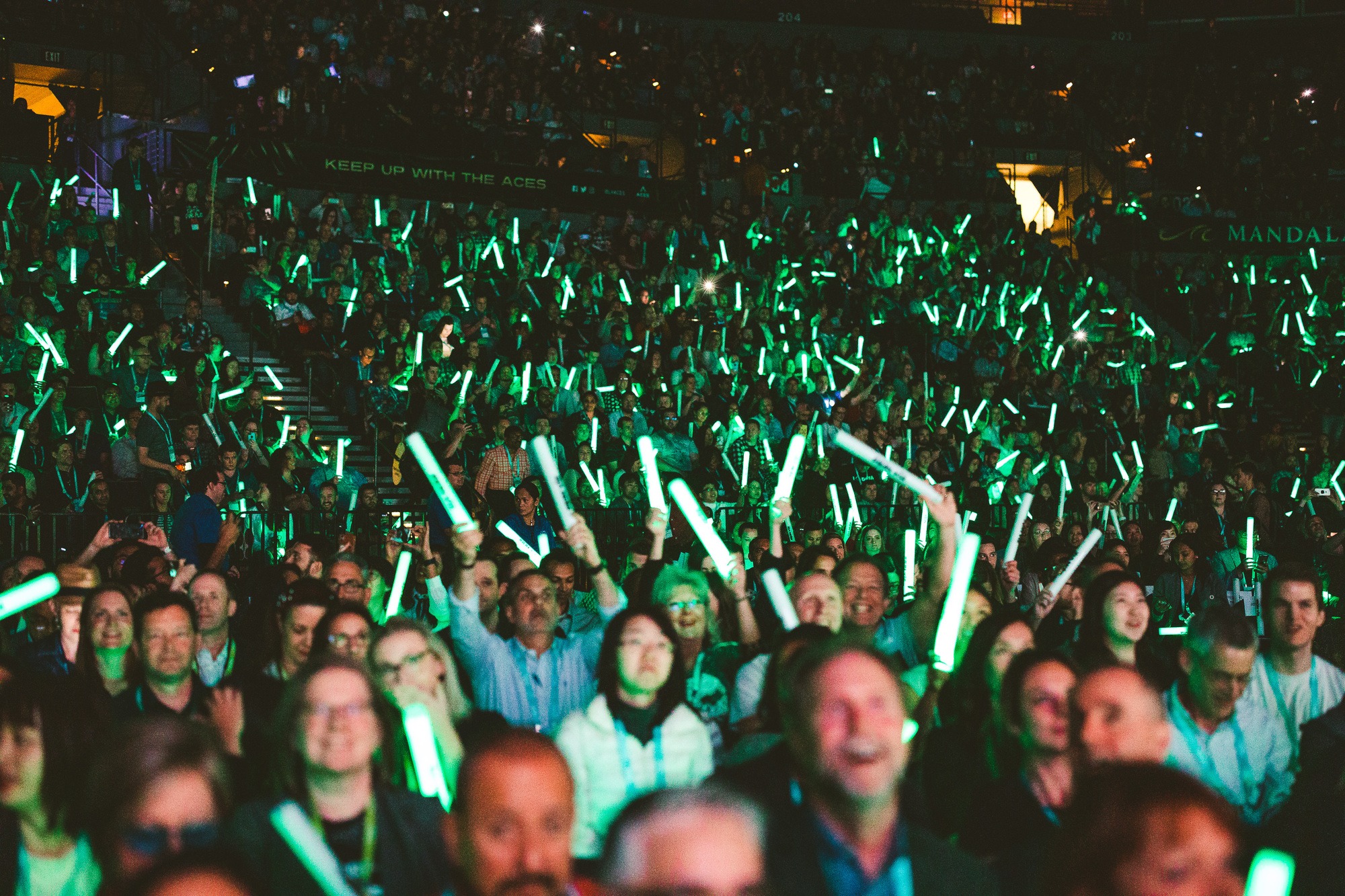 people in the audience, cheering