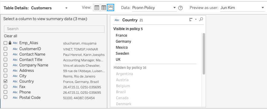 In/Out visualization for policy testing