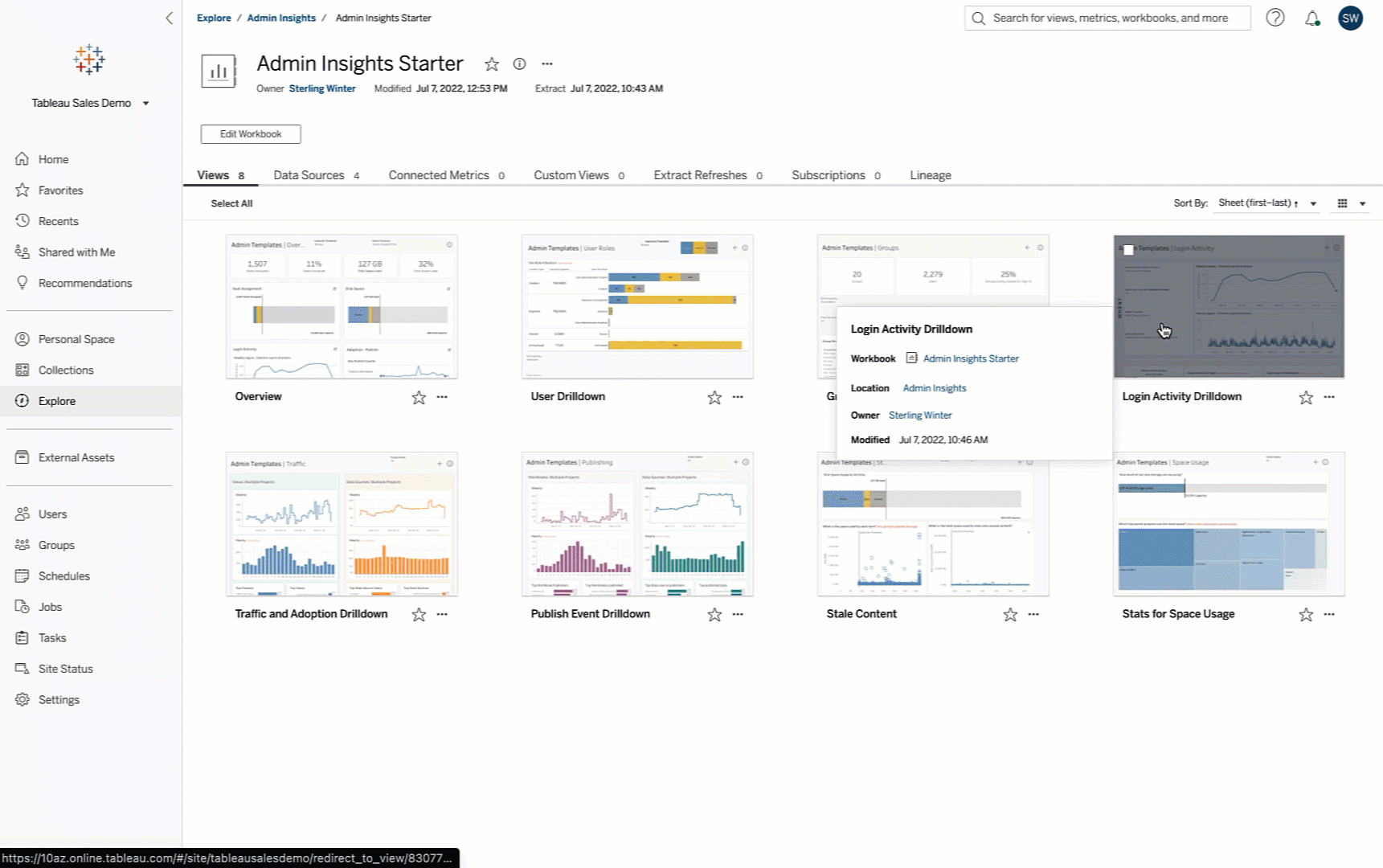 User exploring the Admin Insights project