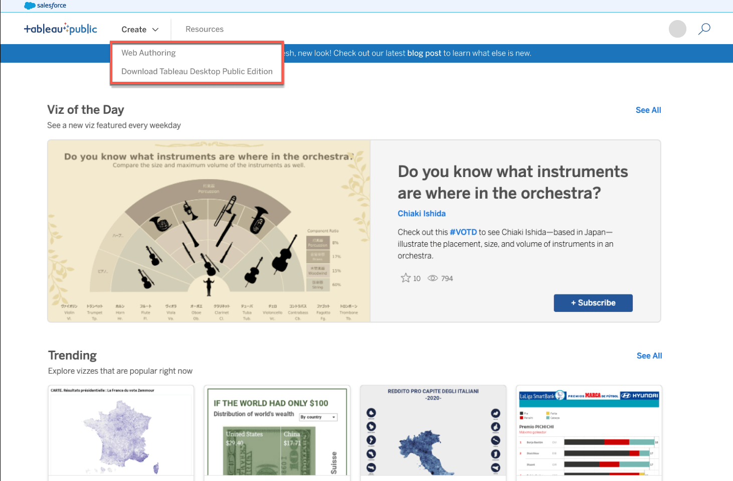 Tableau Public 的“创建”标签