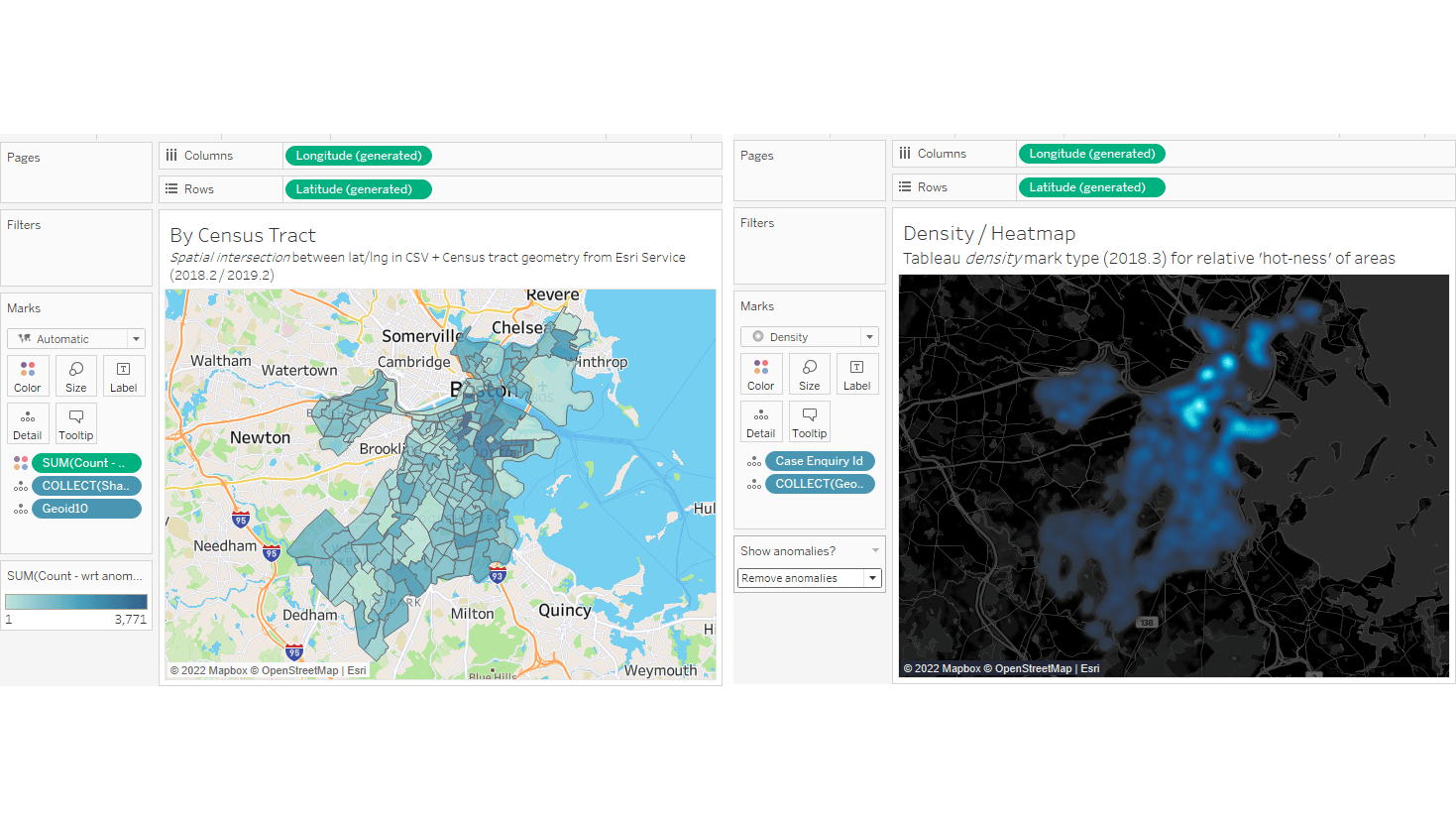 Tableau explores how to use spatial data distributions with density tract compare