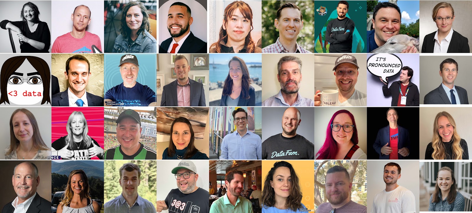 Grid of 36 headshots of the 2022 Tableau Ambassadors