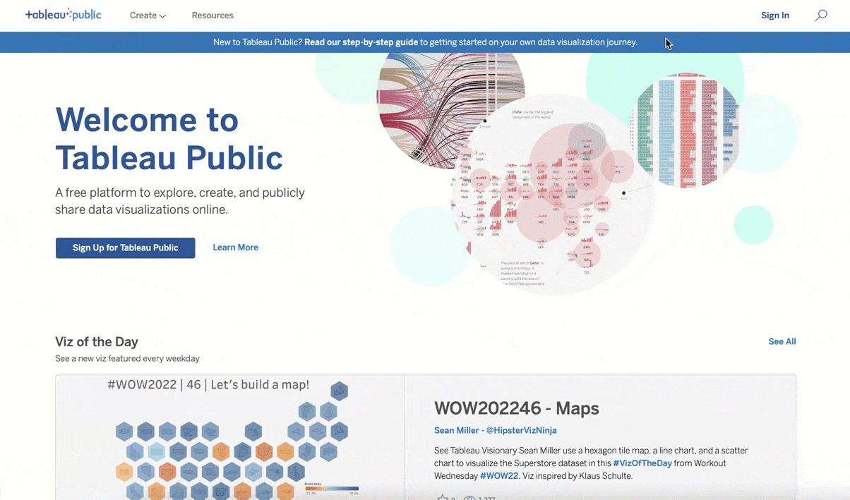 Visualizar o canal “Da sua rede” e adicionar uma visualização aos favoritos no Tableau Public