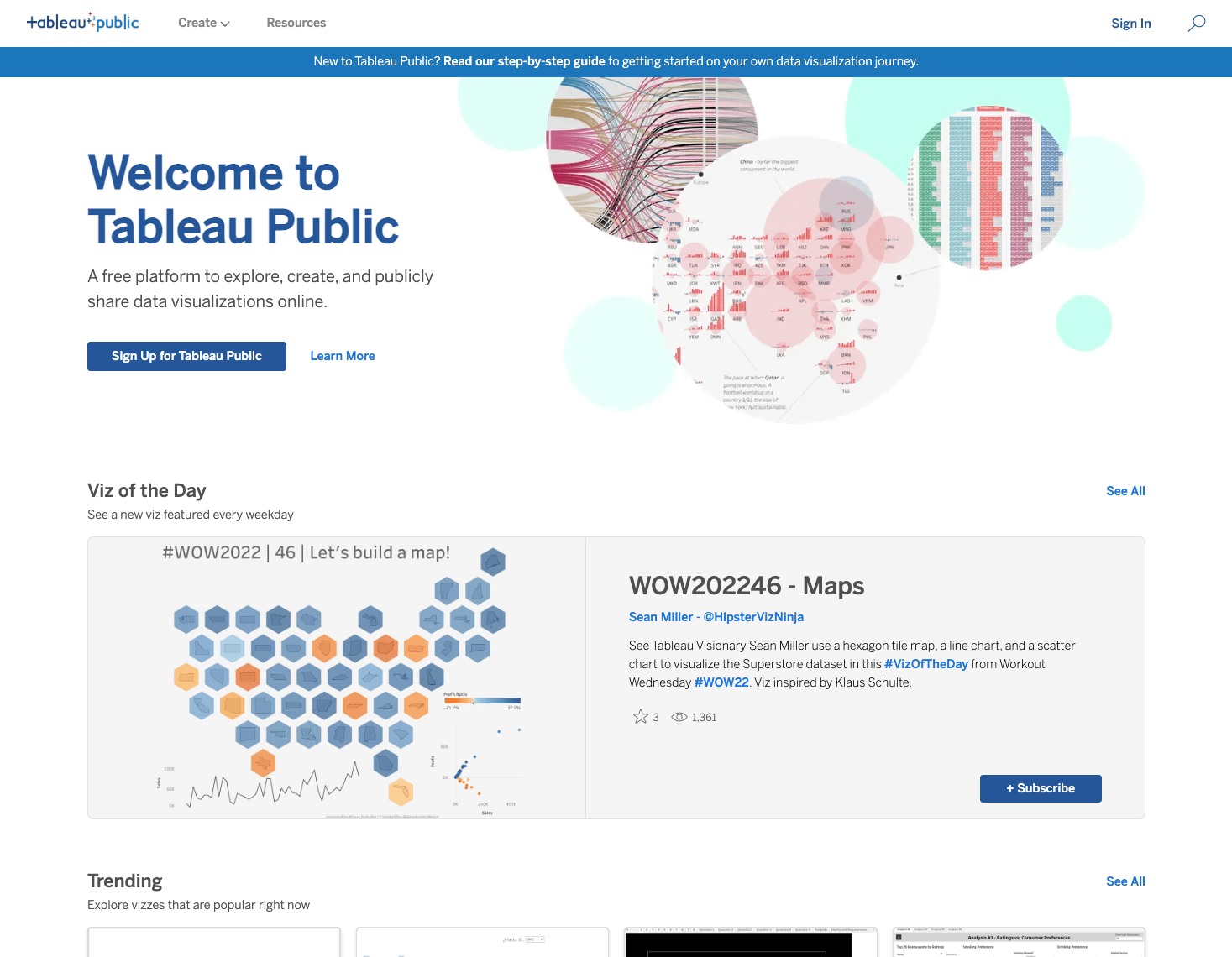 Page d'accueil Tableau Public