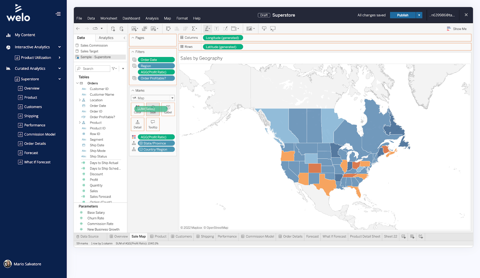 Image of visualization embedded in a portal for fictitious company, Welo