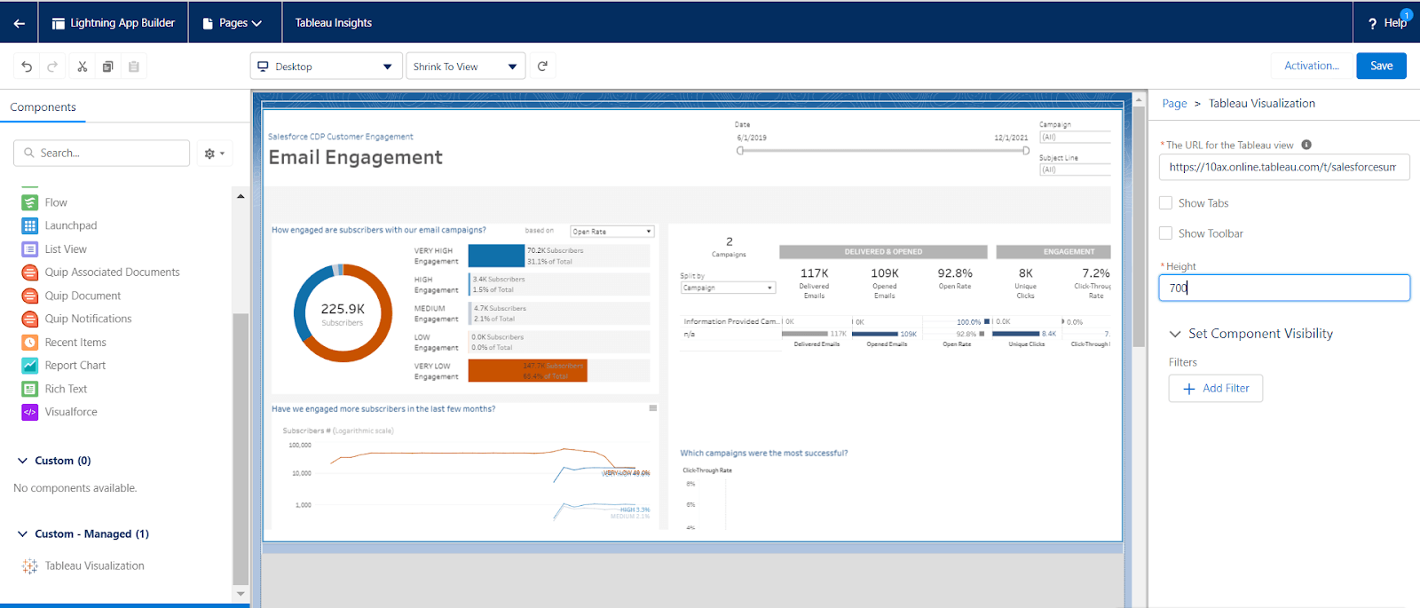 A dashboard embedded in Data Cloud. 