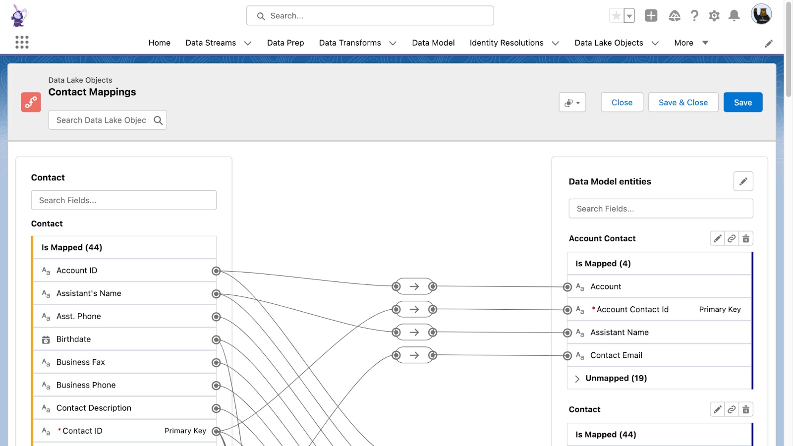 Salesforce Data Cloud Objects contact mappings