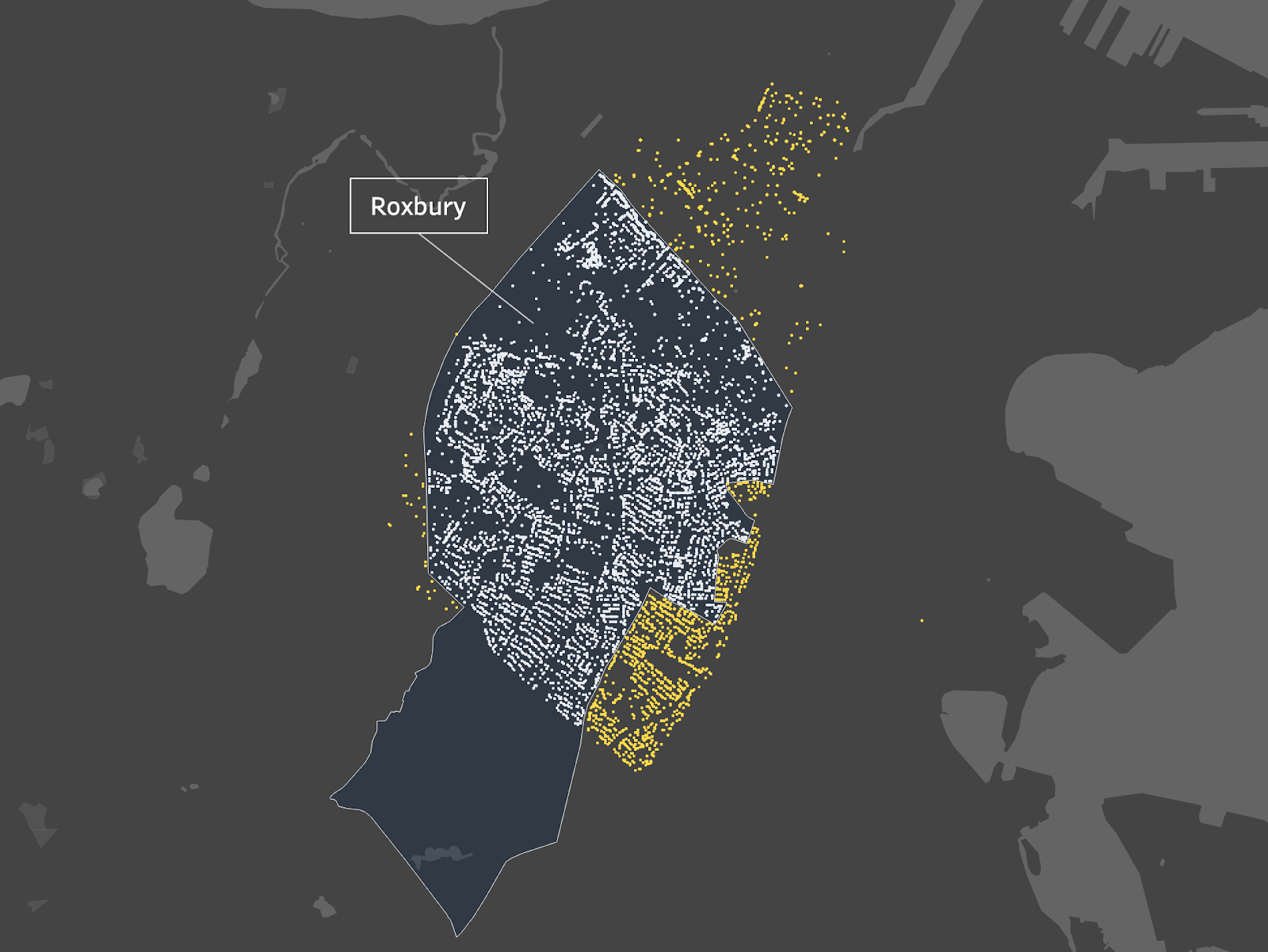 Map of neighborhoods in and adjacent to Roxbury