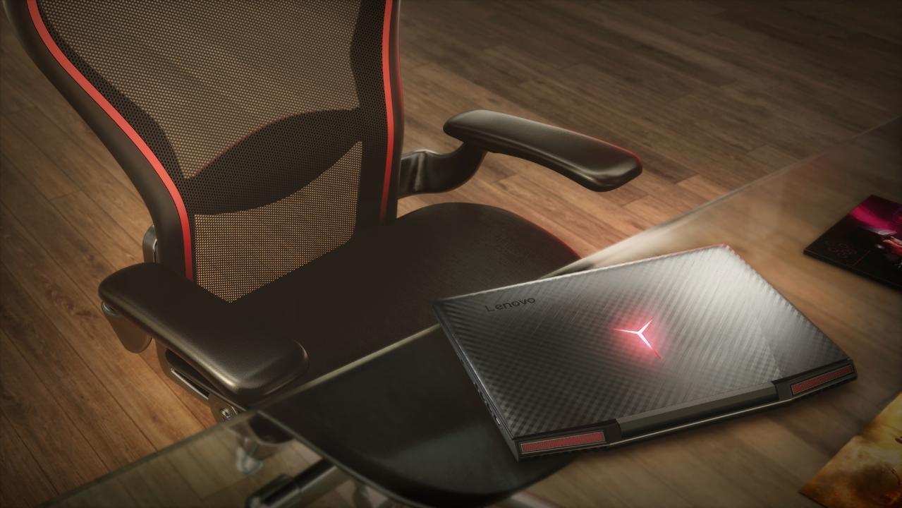 Lenovo laptop on an office chair