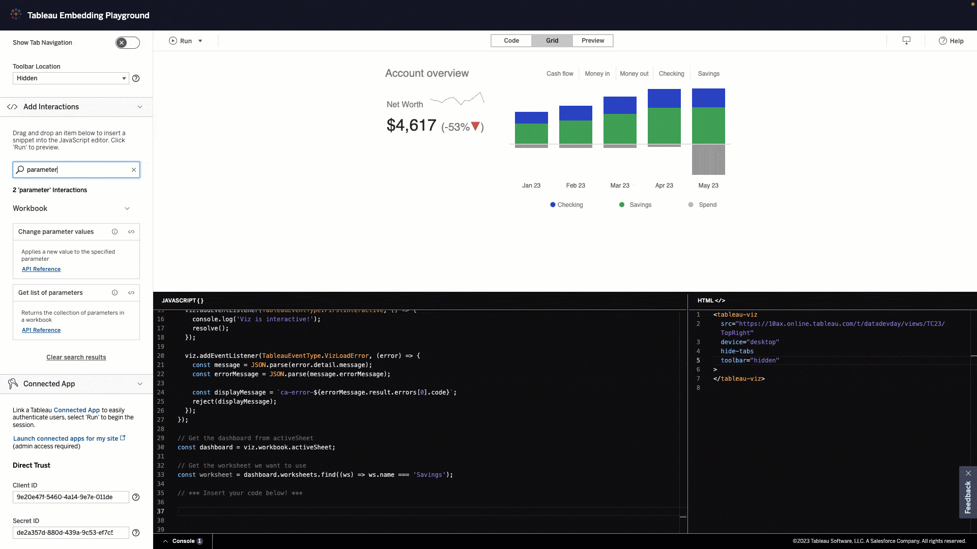 Drag-and-dropping an interaction to change parameter values, updating the previewed visualization.