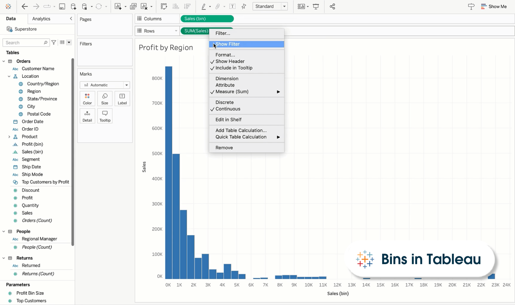 Bins in Tableau