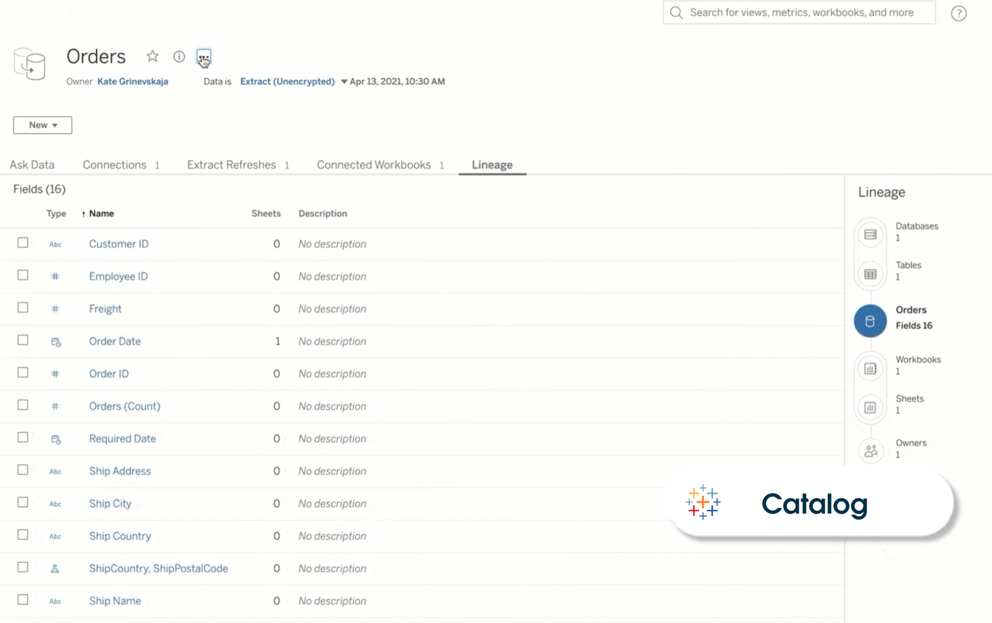 Tableau Catalog 