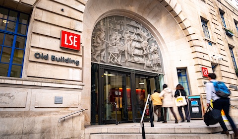 LSE campus with students walking