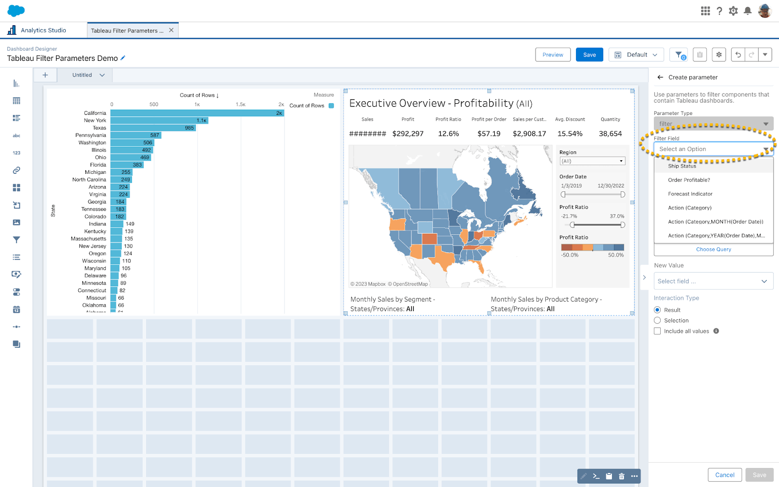 Tableau Insights into Salesforce 5 FilterField