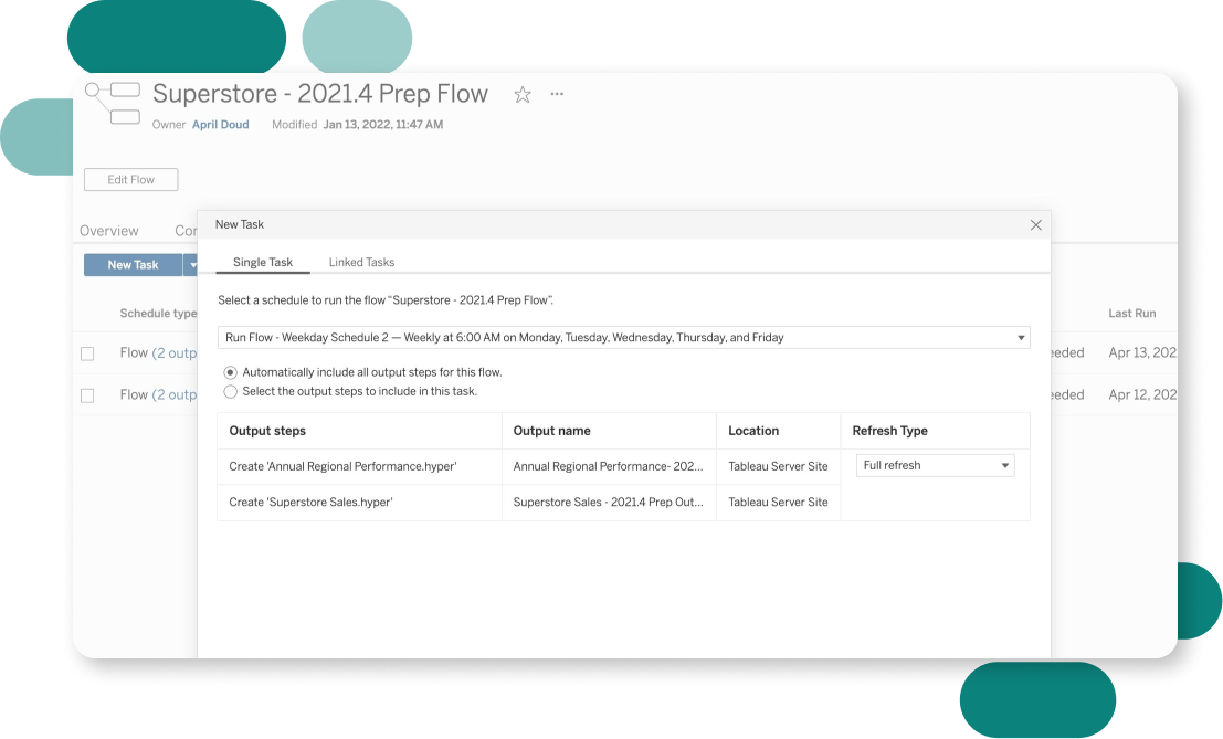 Product screenshot showing a task window in Tableau Prep