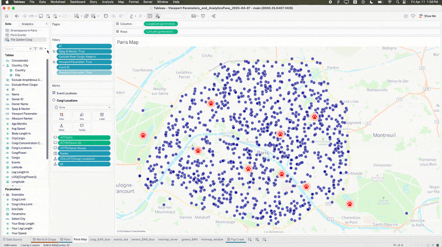 GIF of the Tableau authoring experience showing how Analytics Pane Extensions adds the ability to drag and drop custom analytics objects from the Analytics pane onto a visualization, like a map.