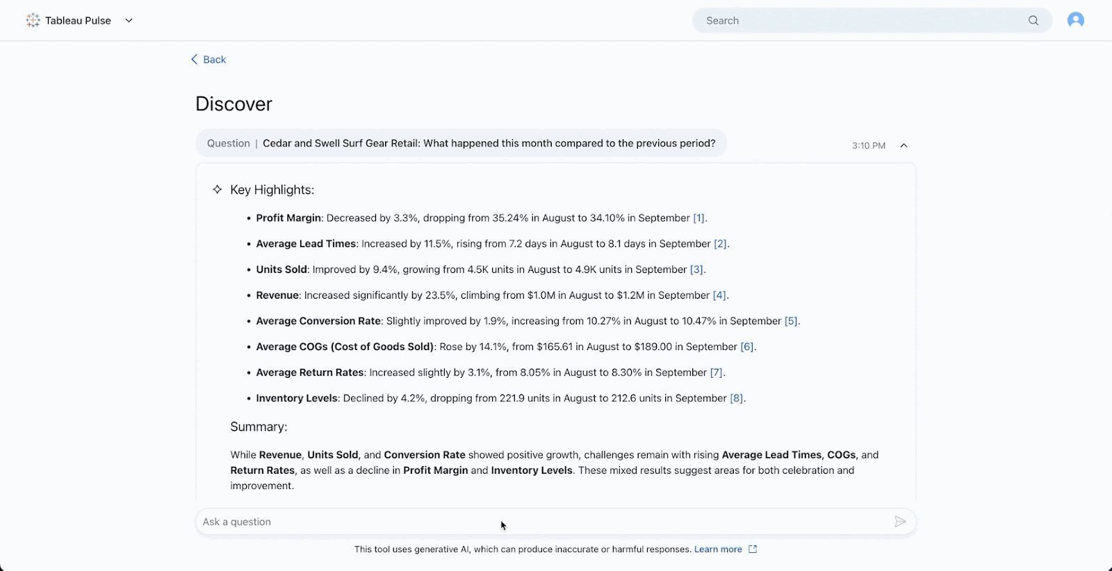 Asking Tableau Pulse a question around rolling timelines