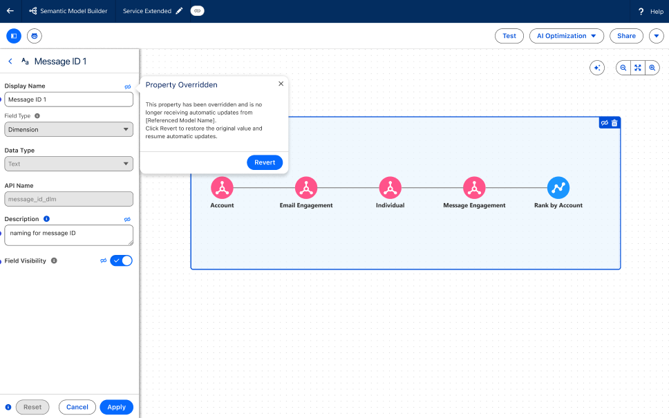 Tableau semantic model builder override features