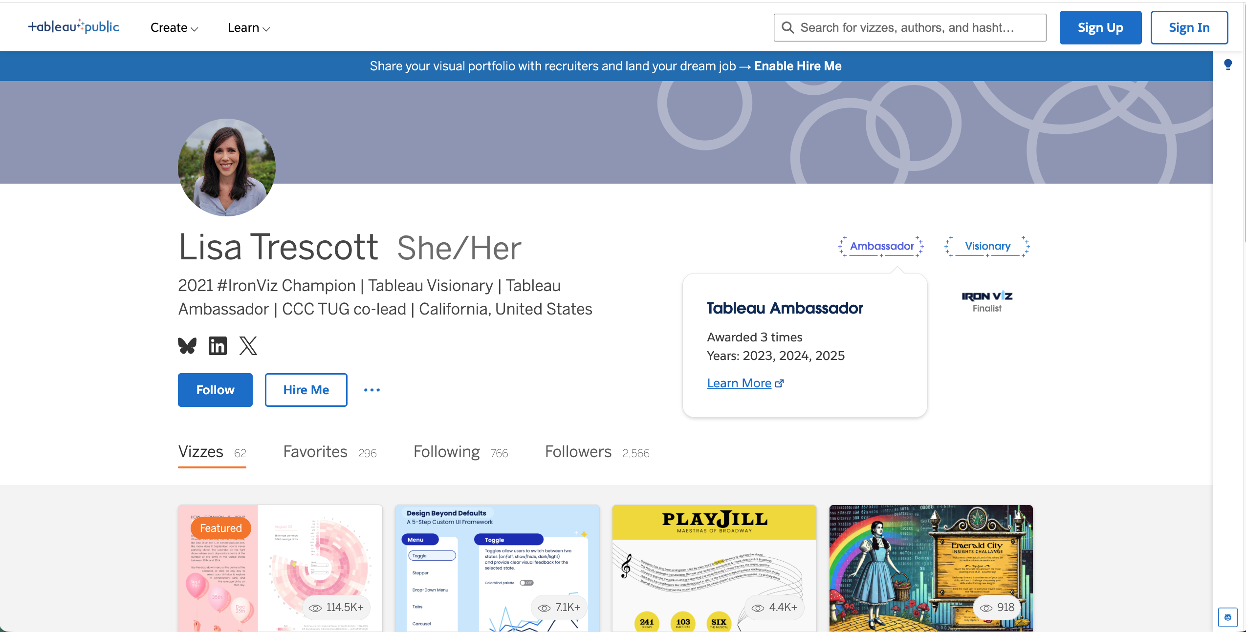 Lisa Trescott Badges on Tableau Public