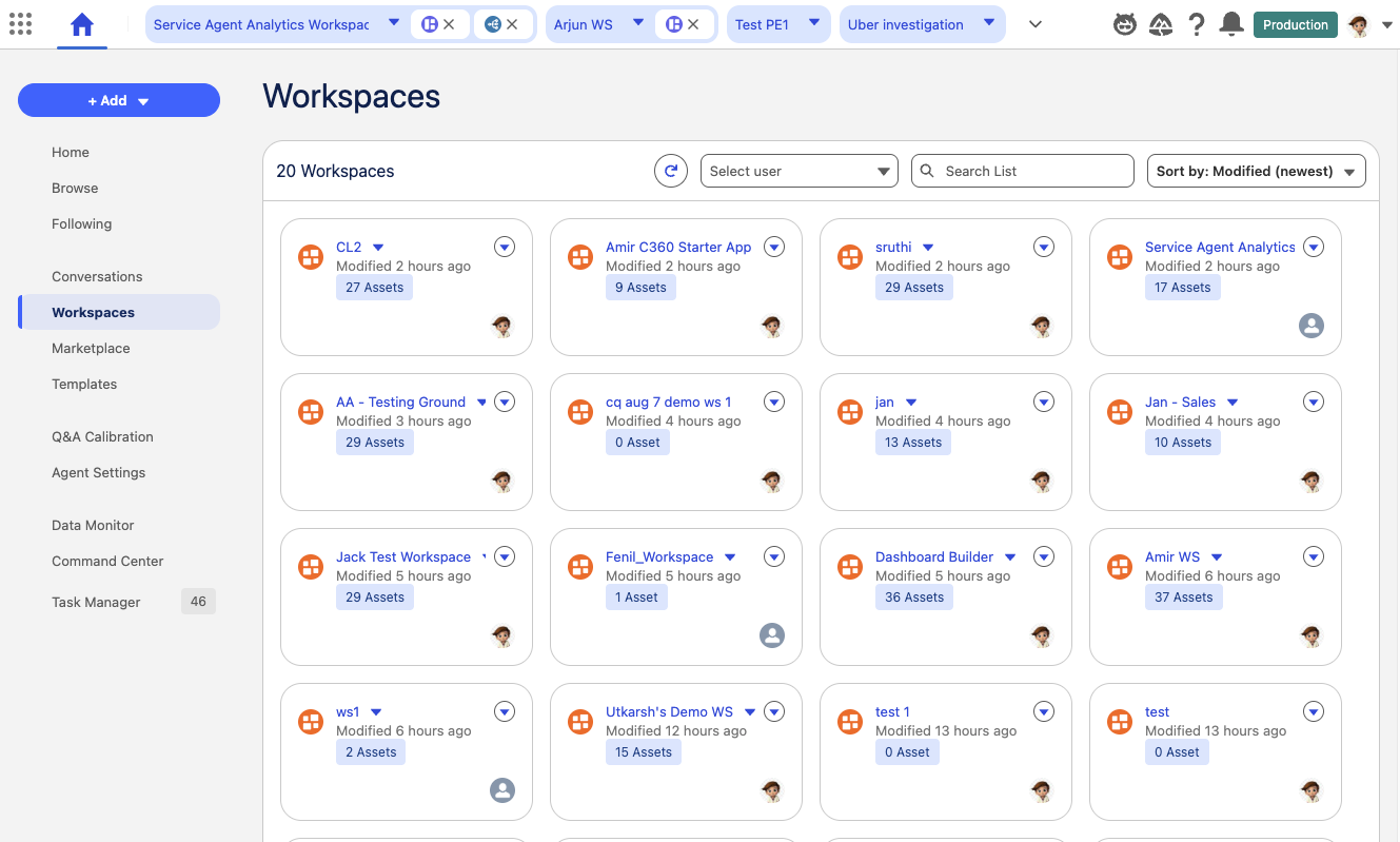 Tableau Next Workspaces home page 
