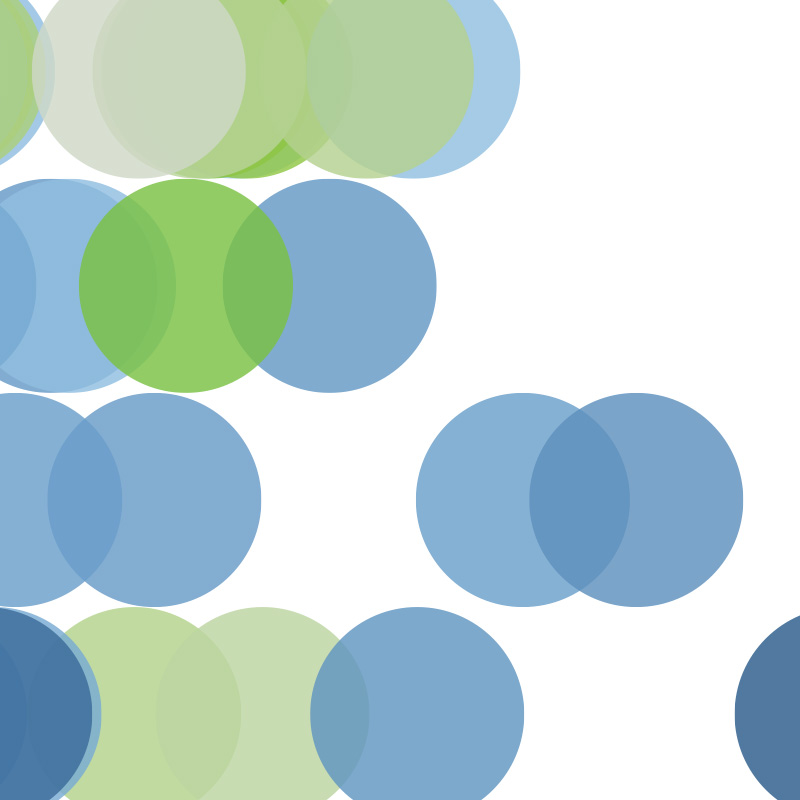 Blue and green circles on white background
