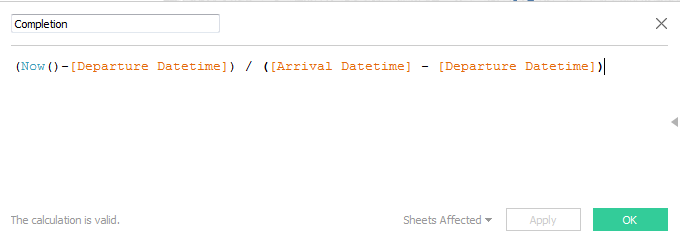 This formula gives you a completion in percent based on time