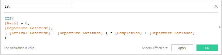 This calculated field gives you the current latitude of your flight