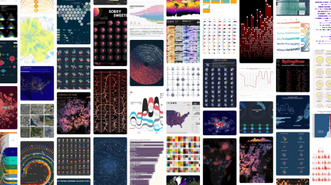 Collage of multi-colored Tableau Public visualizations, maps, and dashboards 