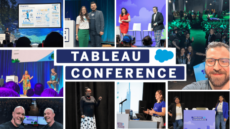 collage of speakers at Tableau Conference's over the years with Tableau Conference logo