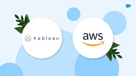 Tableau logo and AWS logo in front of light blue circles