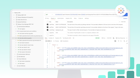 Interface for the Tableau Platform Data API with Tableau logo and mint green gradient background.