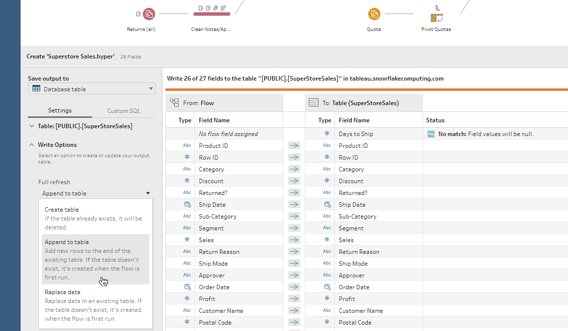 write to database in Prep new in 2020.3